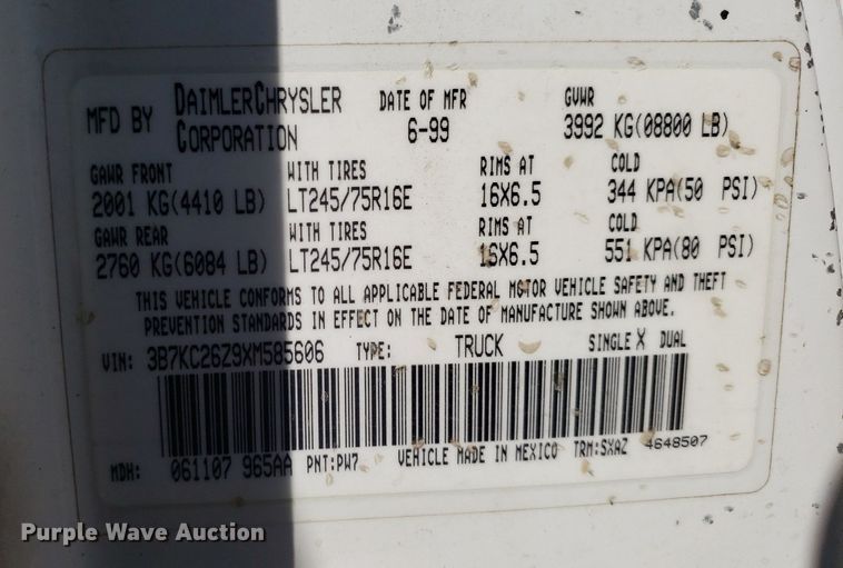 image for item LT9712 1999 Dodge Ram 2500  pickup truck