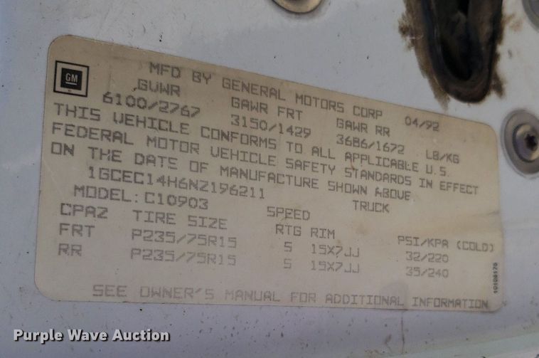 image for item LT9713 1992 Chevrolet C1500  pickup truck