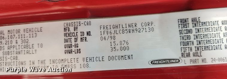 image for item MB9970 1998 Freightliner FL80  pumper fire truck