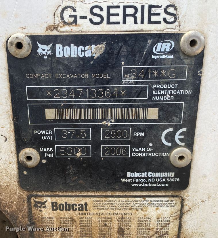 image for item MG9794 2006 Bobcat 341G  mini excavator