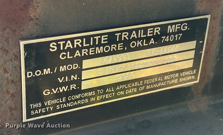 image for item MI9465 1993 Starlite 82185CR  utility trailer