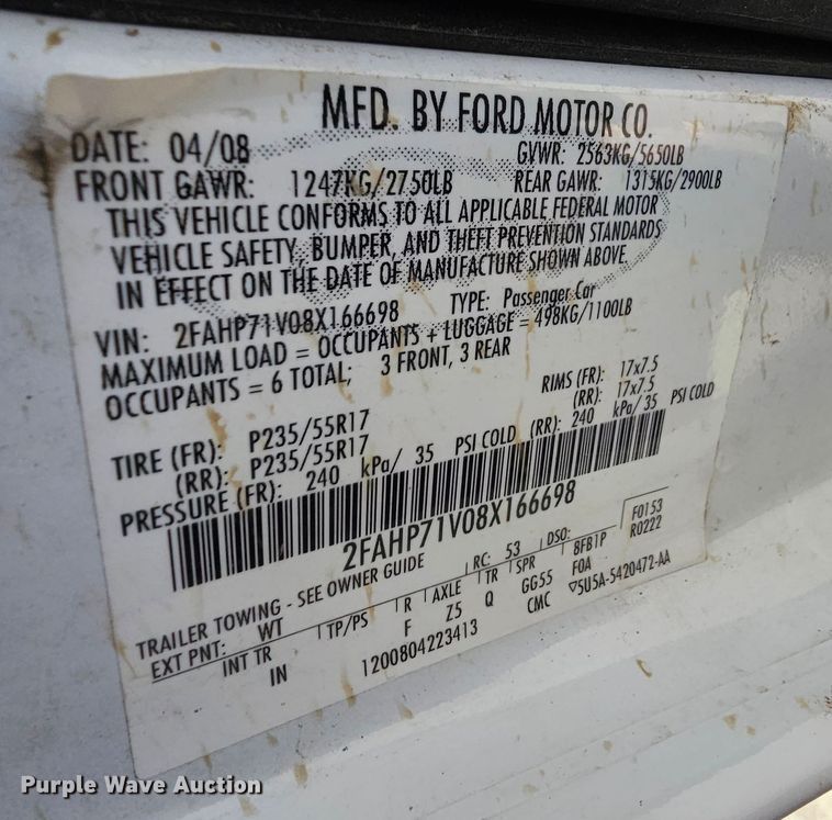 image for item MI9473 2008 Ford Crown Victoria Police Interceptor