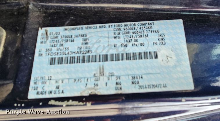 image for item MI9527 2003 Ford E350 Super Duty  utility van