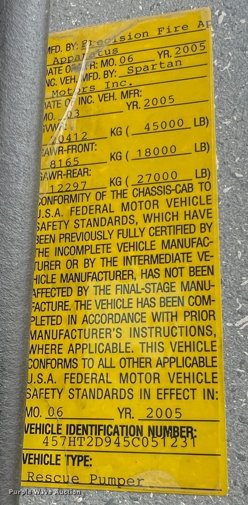 image for item MM9154 2005 Spartan Advantage Pumper  pumper fire truck