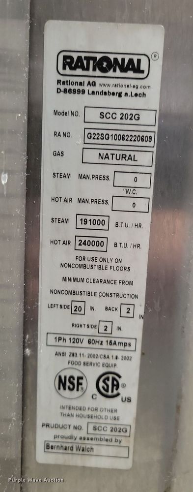 image for item MO9692 Rational SCC 202G  combination oven