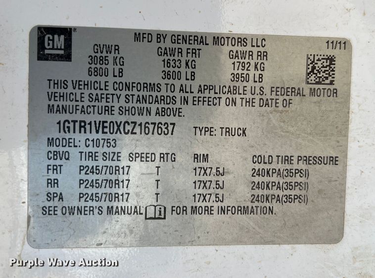image for item MQ9878 2012 GMC Sierra 1500  Ext. Cab pickup truck