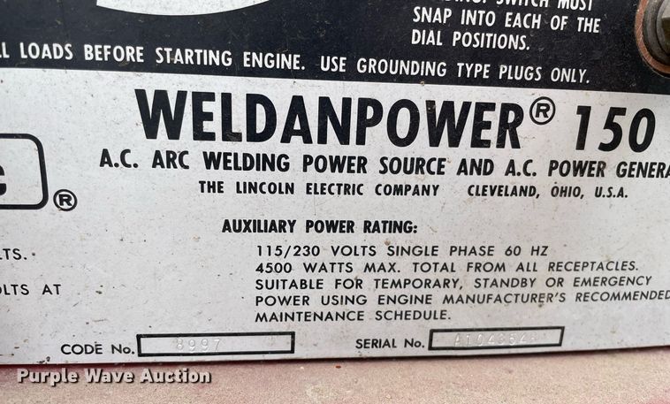 image for item MS9591 Lincoln Electric Weldanpower 150  welder/generator