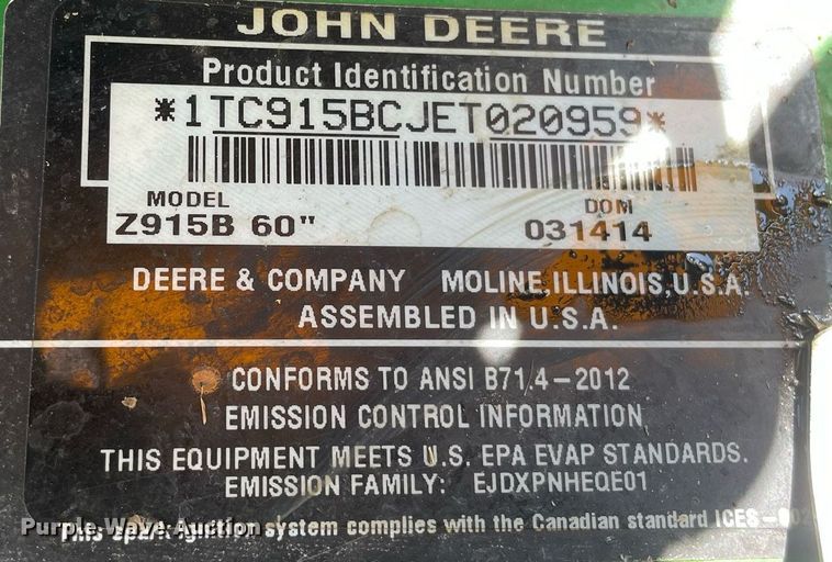 image for item MS9604 2014 John Deere Z915B  ZTR lawn mower