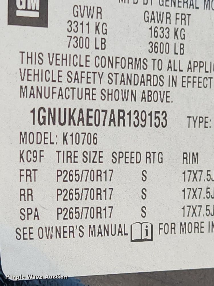 image for item MW9667 2010 Chevrolet Tahoe LS  SUV