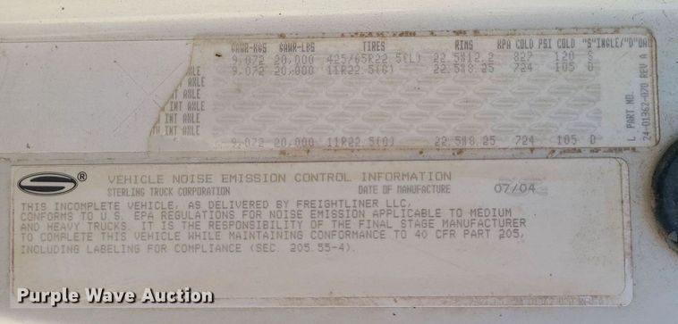 image for item MX9655 2005 Sterling L7500  dump truck