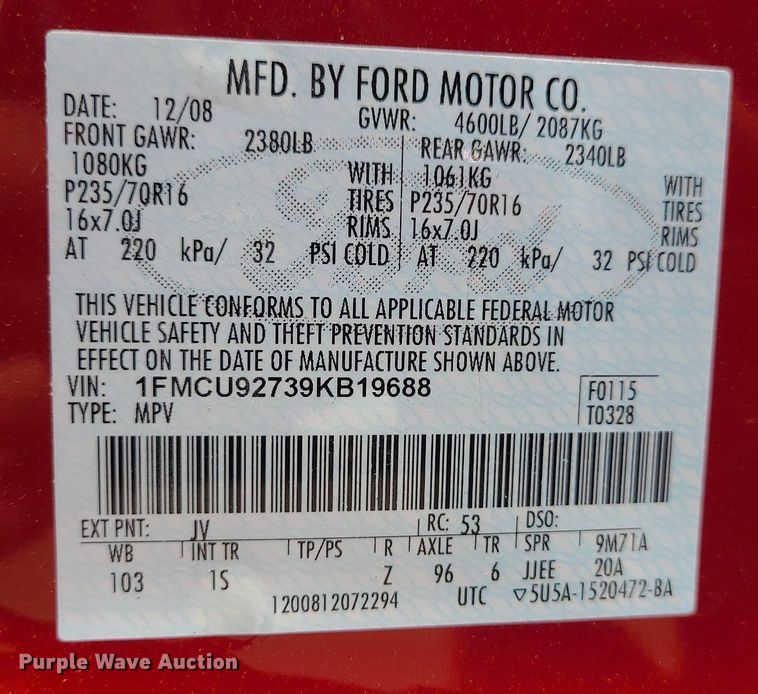image for item MX9672 2009 Ford Escape  SUV