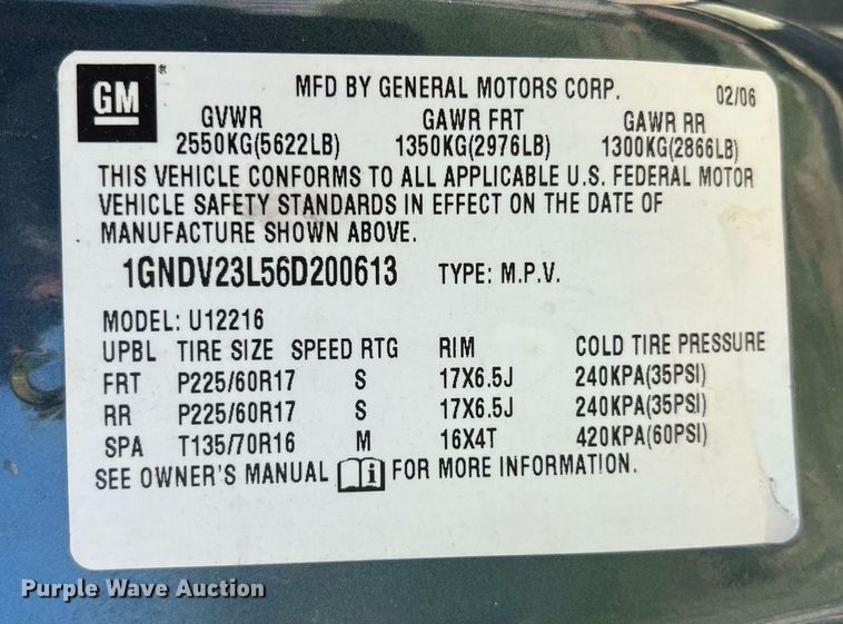 image for item MY9737 2006 Chevrolet Uplander LS  van