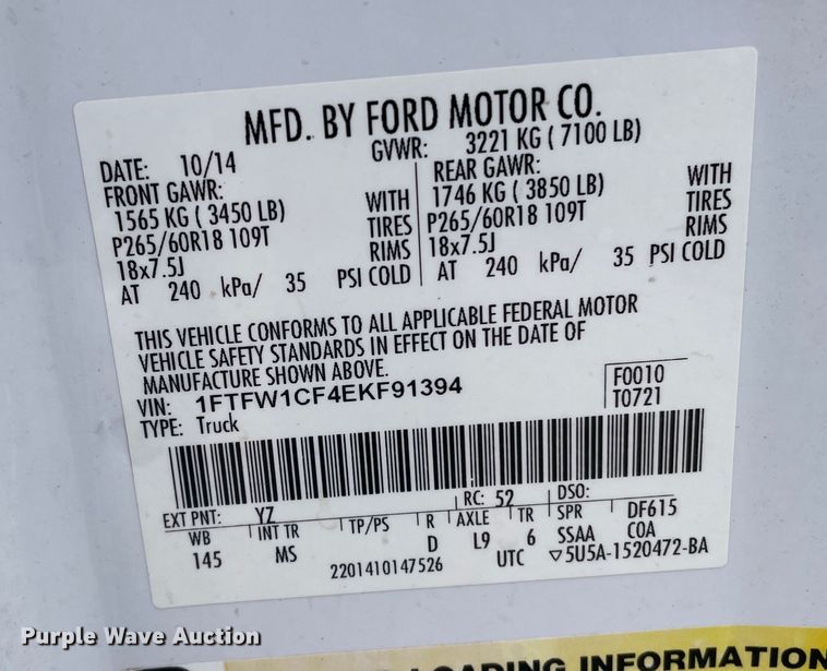 image for item DN4592 2014 Ford F150  SuperCrew pickup truck