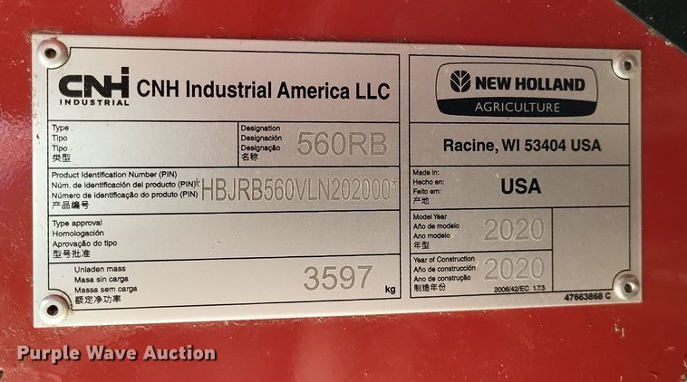 image for item DO3639 2020 New Holland Roll-Belt 560  round baler