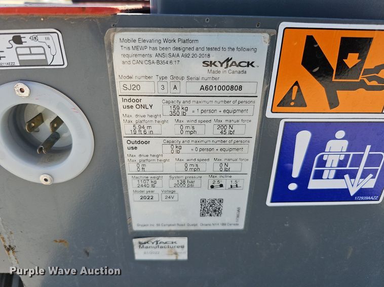 image for item LE9355 2022 Skyjack SJ20  vertical lift