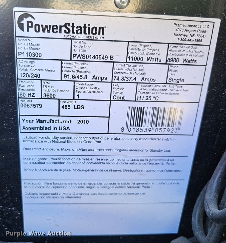 image for item LE9365 2010 Power Station P110300  generator