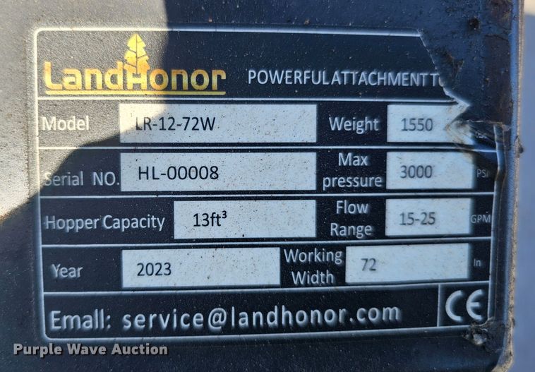 image for item LE9367 2023 Land Honor LR-12-72W  skid steer landscape rake