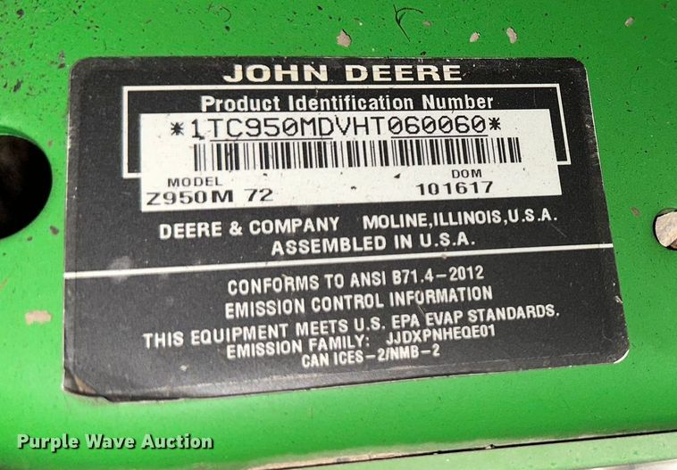image for item LN9192 2017 John Deere Z950M  ZTR lawn mower