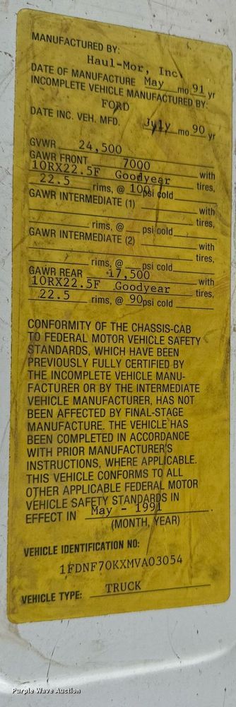 image for item LN9404 1991 Ford F700  grain truck