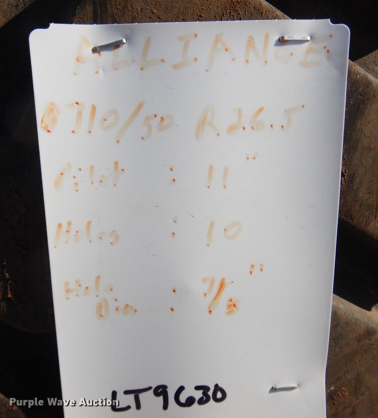 image for item LT9630 (2) Alliance 710/50R26.5 tires and wheels