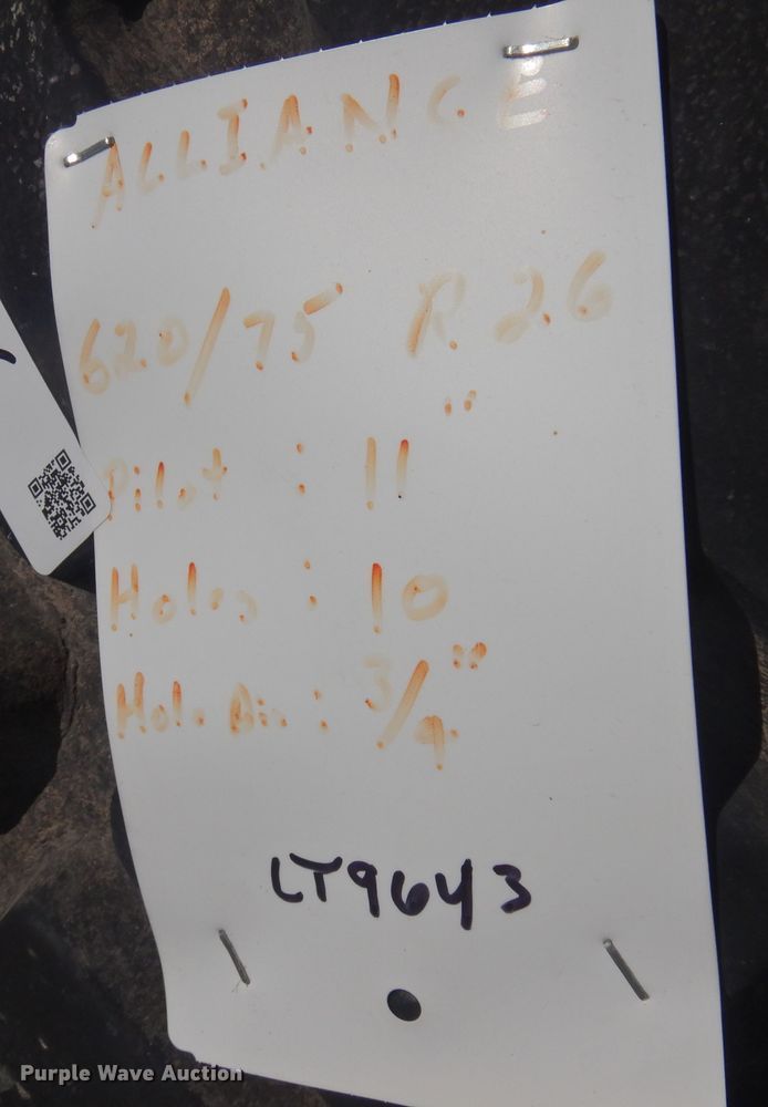 image for item LT9643 (2) Alliance 620/75R26 tires and wheels