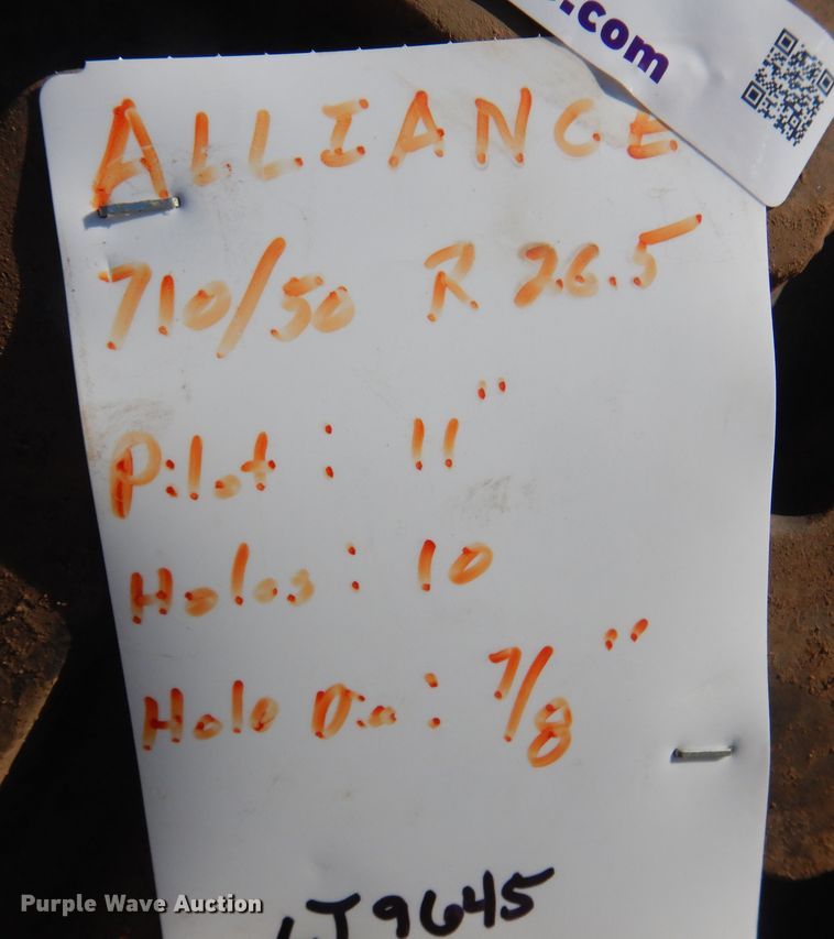 image for item LT9645 (2) Alliance 710/50R26.5 tires and wheels