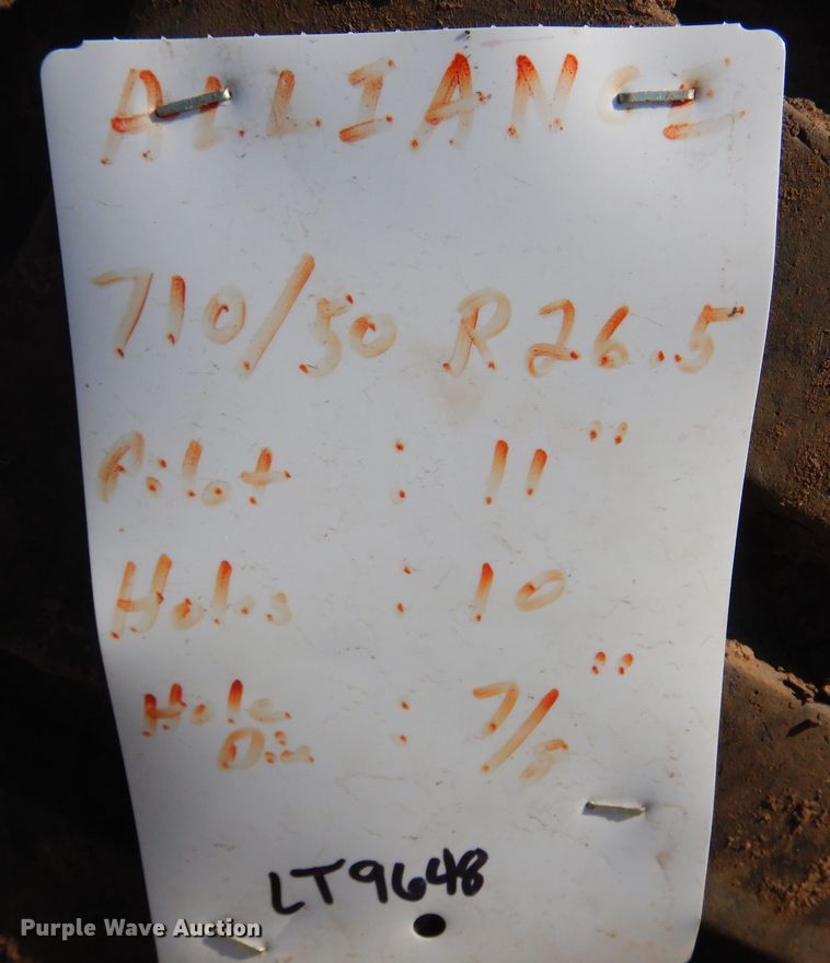 image for item LT9648 (2) Alliance 710/50R26.5 tires and wheels