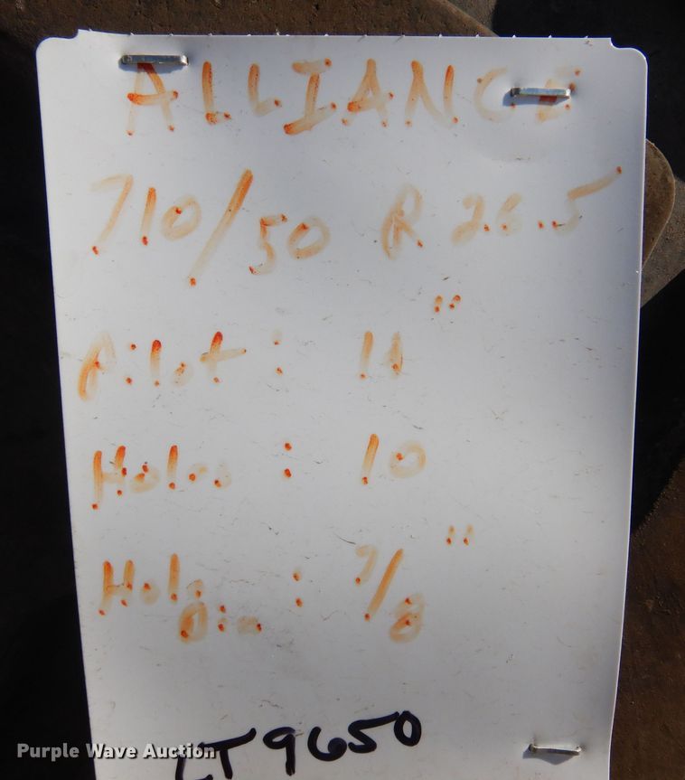 image for item LT9650 (2) Alliance 710/50R26.5 tires and wheels