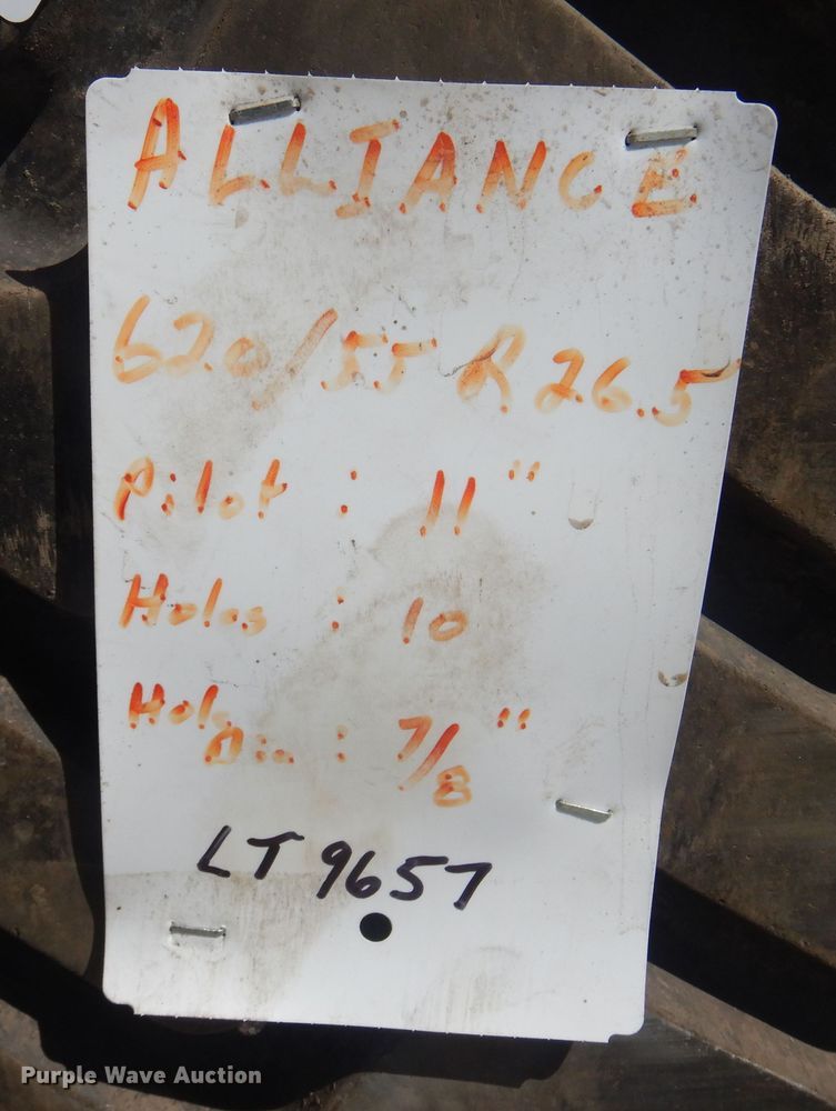 image for item LT9657 (2) Alliance 620/55R26.5 tires and wheels