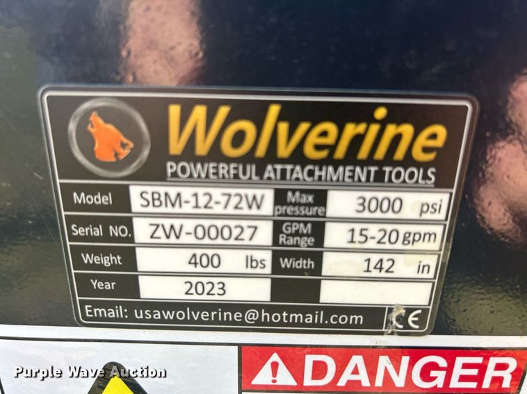 image for item MC9877 2023 Wolverine SBM-12-72W  skid steer sickle mower