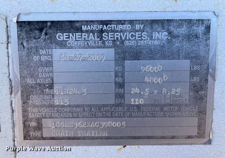 image for item MS9575 2010 General Services GS136  grain trailer