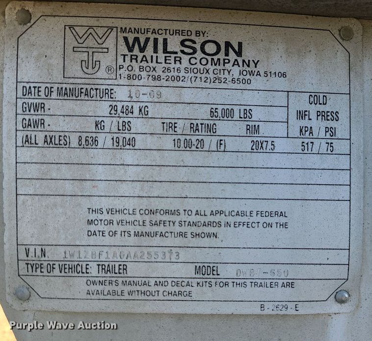 image for item DC6148 2010 Wilson DWBT-650  live bottom trailer