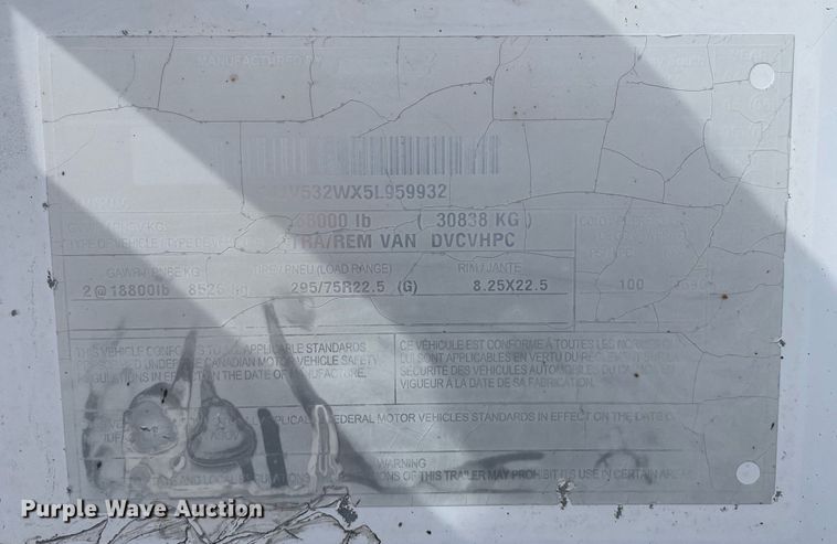 image for item DL3765 2005 Wabash  dry van trailer