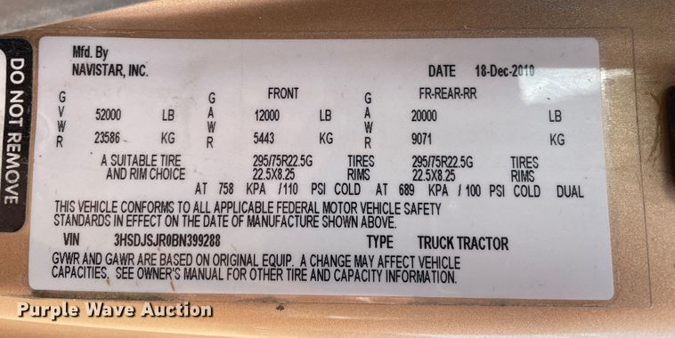 image for item DN4587 2011 International ProStar Plus 122  semi truck