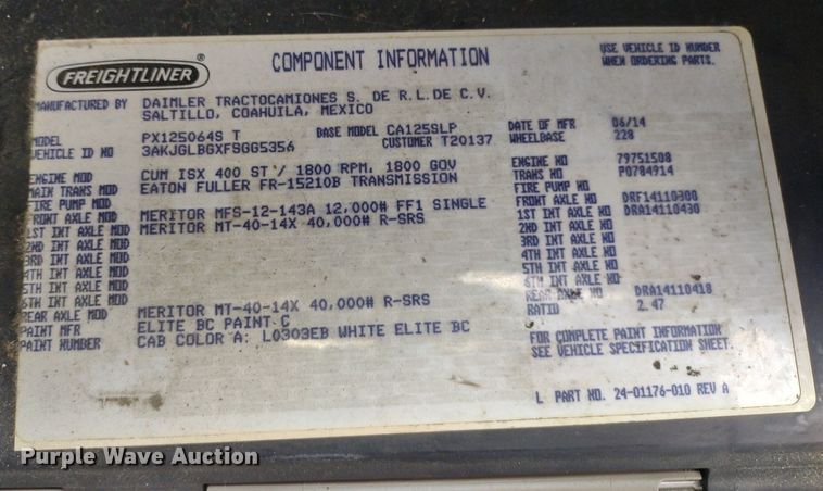 image for item DQ1688 2015 Freightliner Cascadia  semi truck