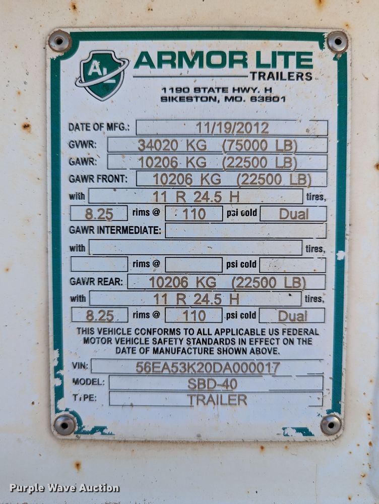 image for item DR6942 2013 Armor Lite SBD-40  bottom dump trailer