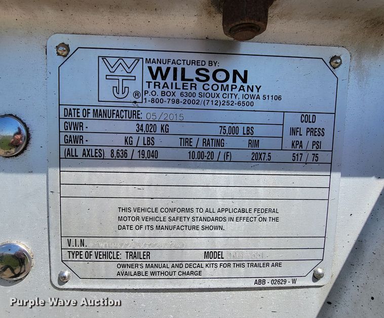 image for item HP9737 2016 Wilson DWH-551  grain trailer