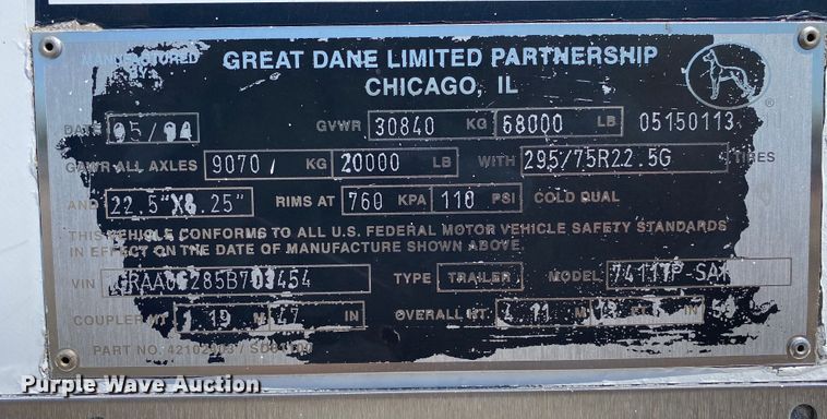 image for item KB9473 2005 Great Dane 7411TP-SA  dry van trailer
