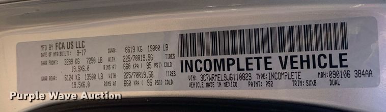 image for item LH9569 2018 Dodge Ram 5500  truck cab and chassis