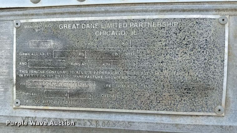 image for item LN9439 1999 Great Dane dry van trailer