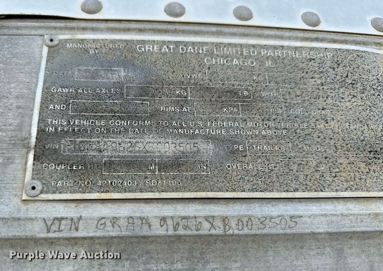 image for item LN9439 1999 Great Dane dry van trailer