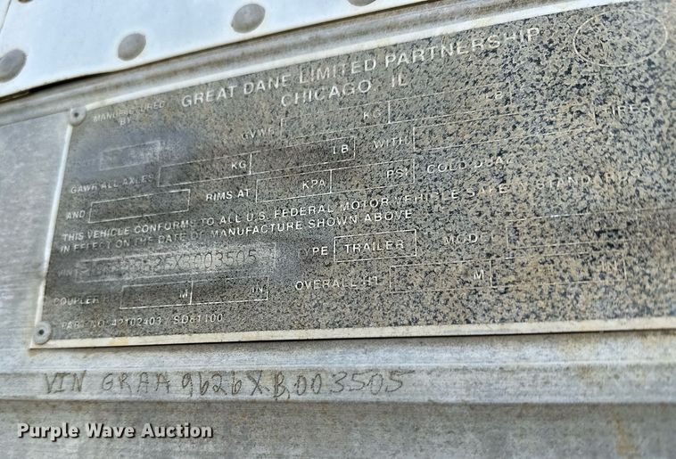 image for item LN9439 1999 Great Dane dry van trailer