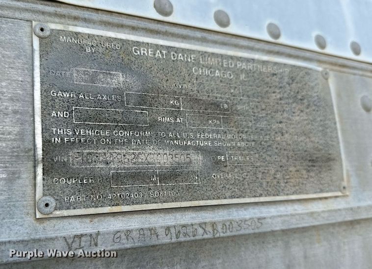 image for item LN9439 1999 Great Dane dry van trailer