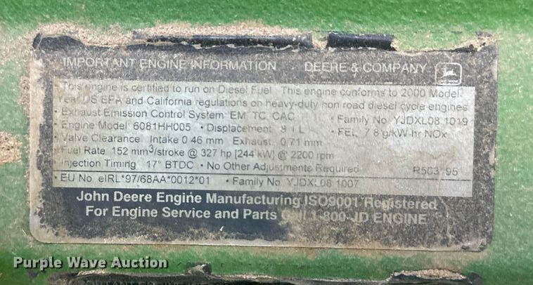 image for item DN6375 2001 John Deere 9750 STS  combine