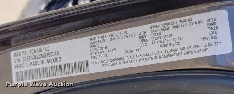 image for item DN6389 2022 Dodge Ram 3500  Mega Cab pickup truck