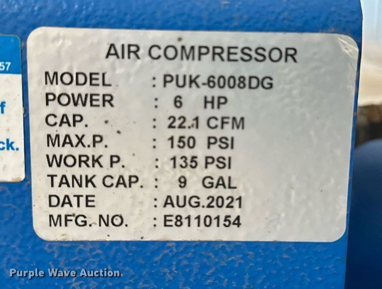 image for item KX9147 Puma PUK6008DG  air compressor