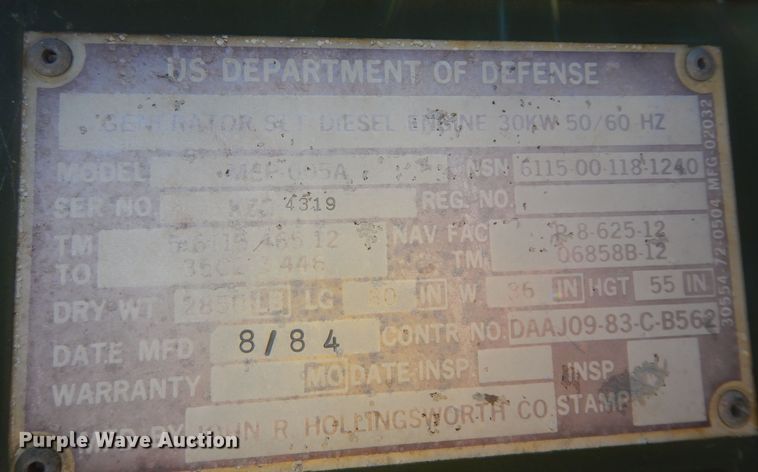 image for item DK1789 1984 Hollingsworth MEP005A  generator