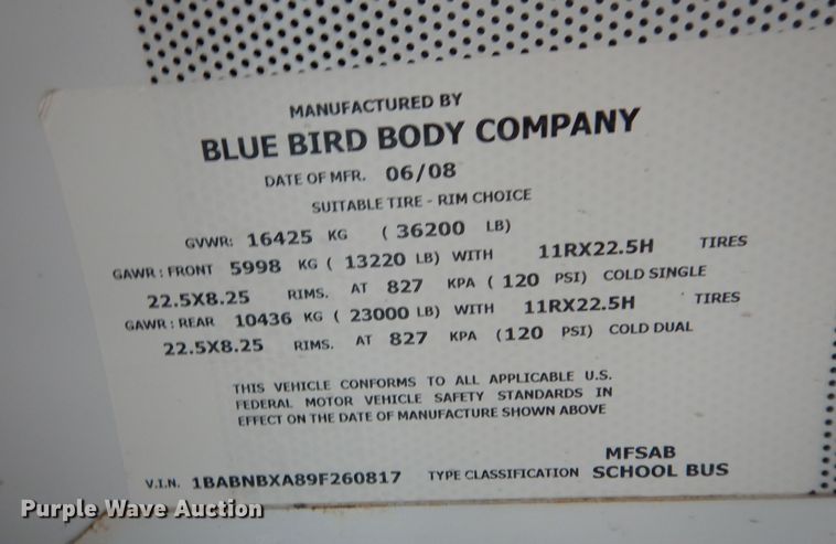 image for item DK1808 2009 Blue Bird All American  school bus