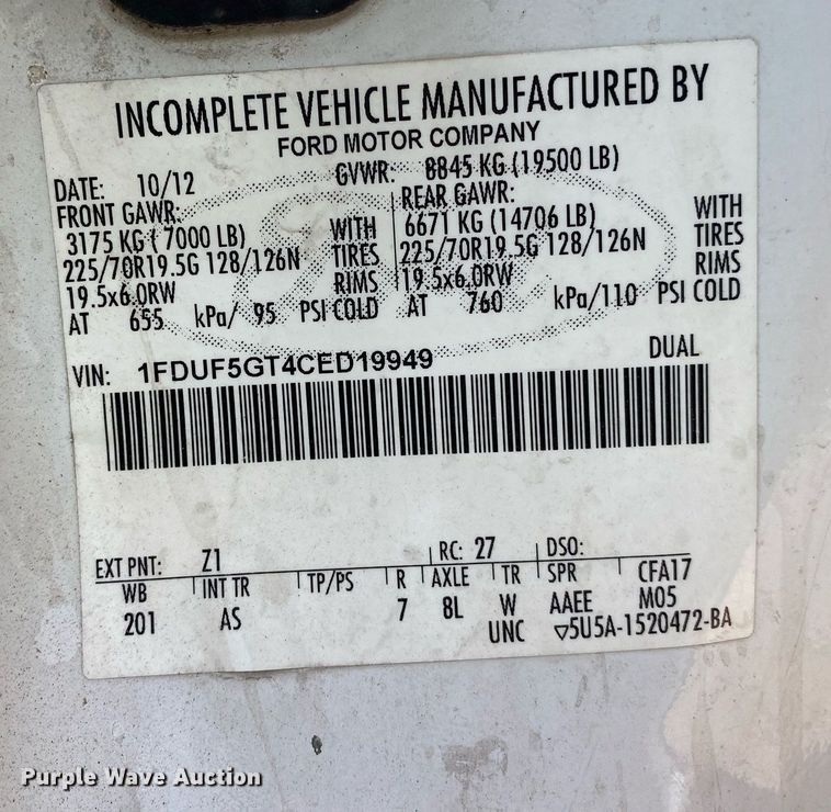 image for item DL7168 2012 Ford F550 Super Duty  flatbed truck