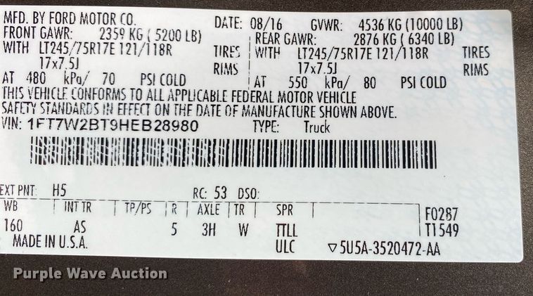 image for item DL7176 2017 Ford F250 Super Duty  Crew Cab pickup truck